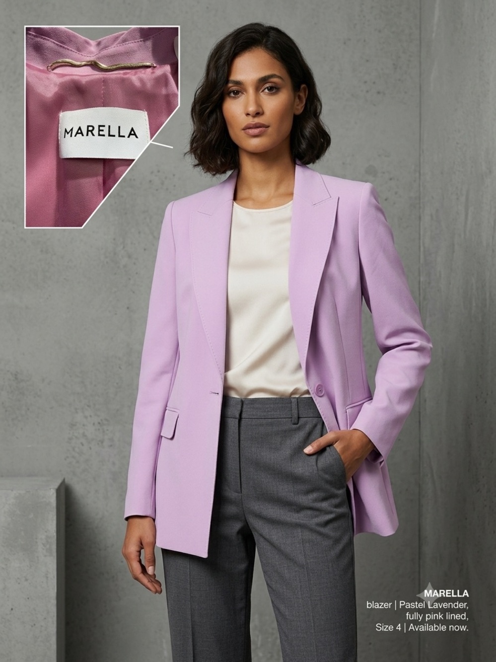 MARELLA Max Mara Group Lavender Single Button Tailored Blazer Pink Lining Size 4